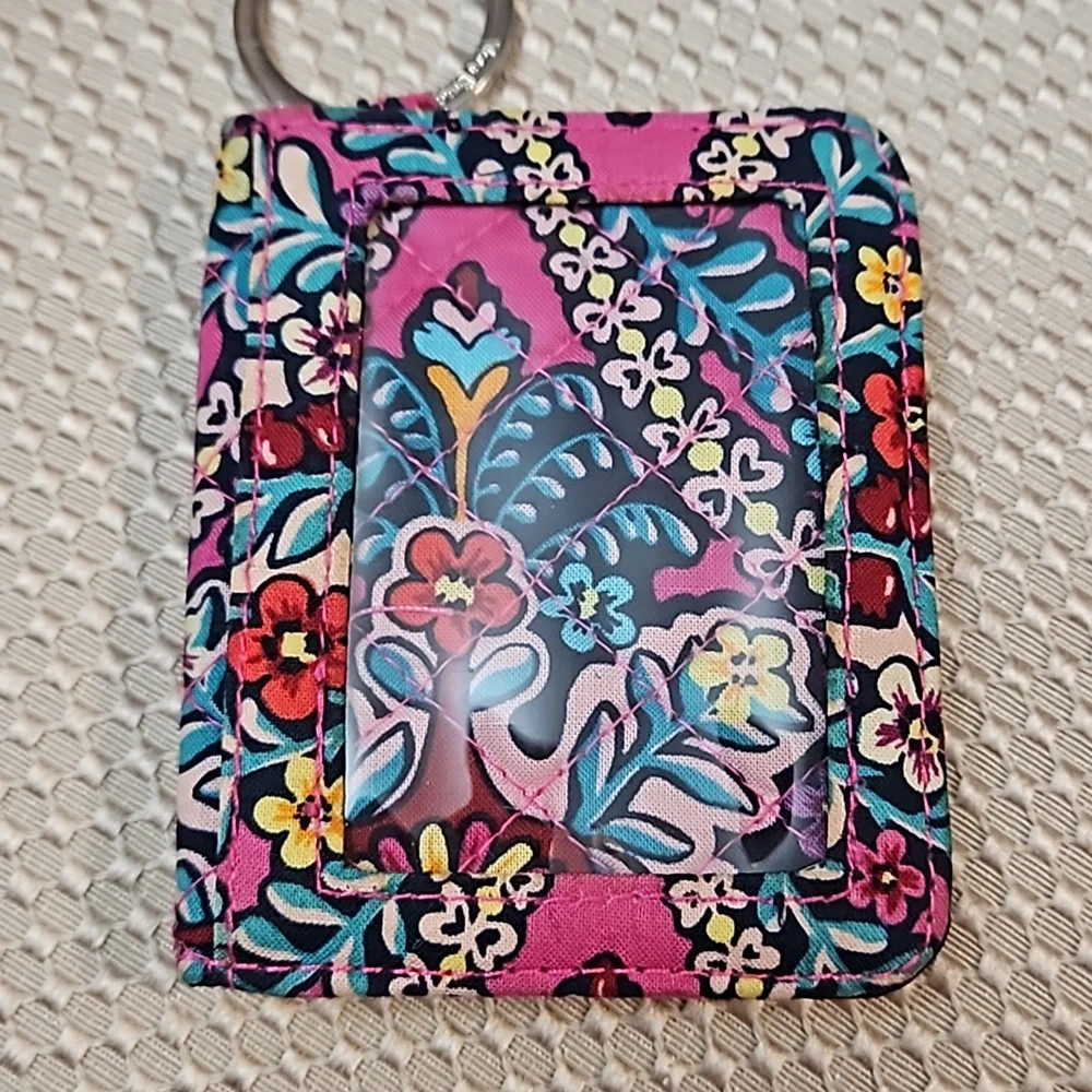 Vera Bradley Campus Double ID Case/ Holder Key Ring Kalidescope Pink Pattern